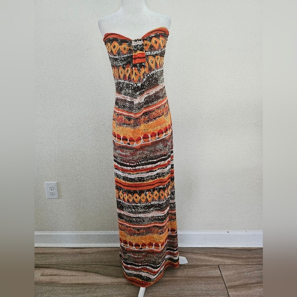 Colorful Tribal Strapless Maxi Dress Chic Casual  Size M. - Picture 2 of 9